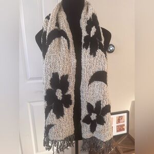 Elegant Black and White Floral Scarf